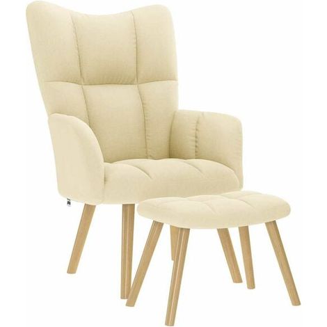 Fauteuil lounge en tissu beige avec repose-pieds (1/5)