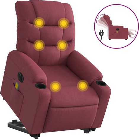 Maison Exclusive - Poltrona Alzapersona Massaggiante Elettrica Rosso Vino Tessuto