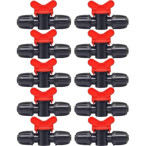 Lot de 10 vannes d'irrigation, robinets de jardin en plastique PE, robinets mâles doubles à embout cannelé, pour l'arrosage du jardin et de la pelouse, pour tuyau de 16 mm de hauteur. (1/5)