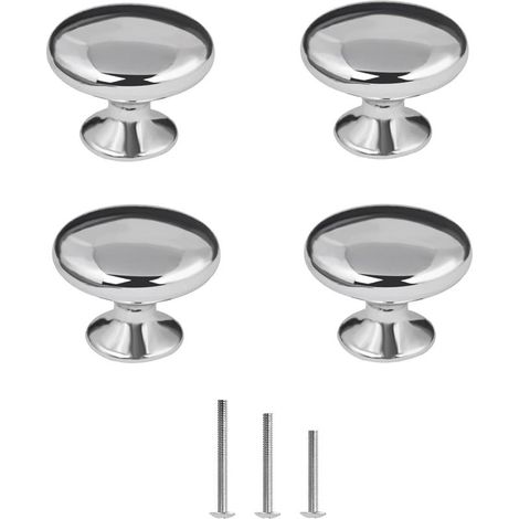 Set mit 4 runden, polierten Chrom-Türgriffen für Schränke, Kleiderschränke, Kommoden, Schlafzimmer, Badezimmer, Möbel usw. Durchmesser 30 mm – Silber (1/5)