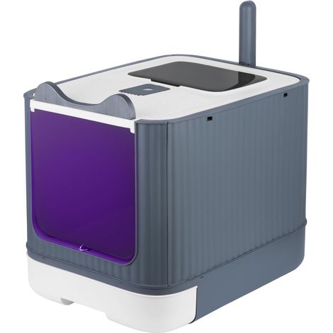 Bac à Litiere Chat Autonettoyante,Bac Litiere pour Chat,Litière Automatique Autonettoyant pour Chats, pour Chats avec des Rayons ultraviolets-44,5 36,5 34,5 cm-Blanc-UV (1/5)