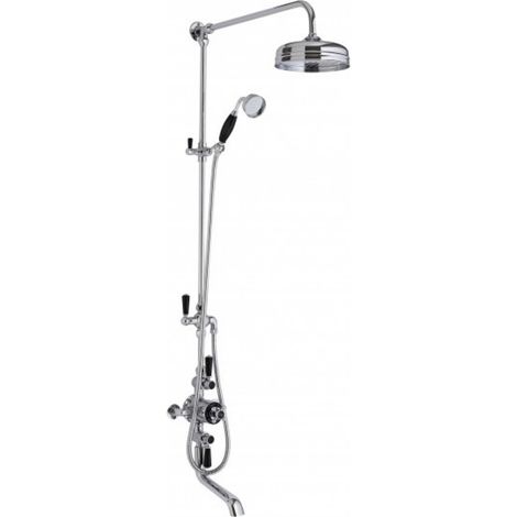 Old London Topaz Chrome White Lever Exposed Triple Thermostatic Shower Valve with Bath Spout and Rigid Riser Shower Kit with 2 Outlets - BTSVT103 (1/5)