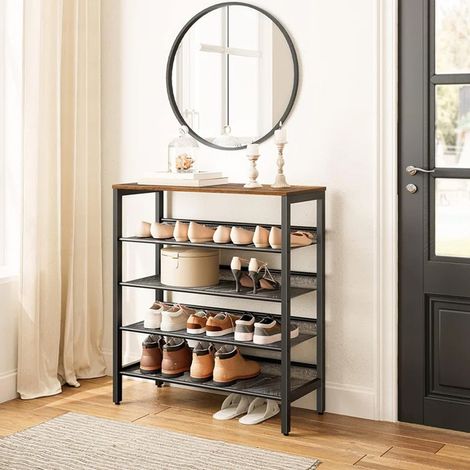 Five-layer Wire Mesh Shelf Simple Shoe Rack 73cm W x 29.5cm D x 67.5cm H (1/5)
