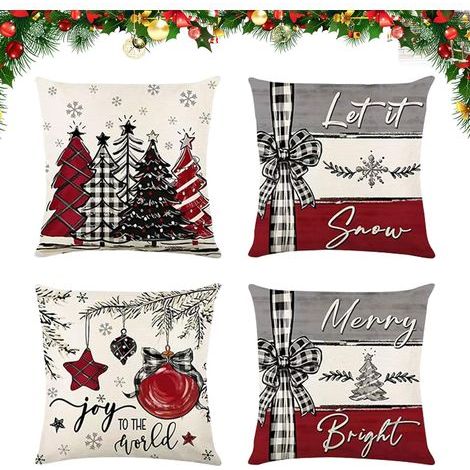 4er-Set Weihnachtskissenbezüge, 45 x 45 cm, dekorative Winterkissen, Sofakissenbezug mit Elchmotiv, geeignet für Wohnzimmer und Schlafzimmer (B) (1/5)