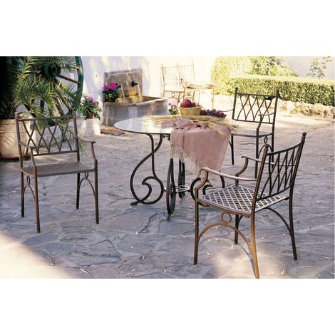 C&L Jardin – Ensemble table et chaises de jardin 3 places – Aluminium laqué marron oxyde – Table L.90 P.90 H.74 cm – Fauteuils L.52 P.51 H.85 cm