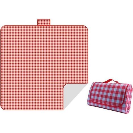 Couverture de pique-nique imperméable 59 x 79 pouces, tapis de camping et de plage pliable avec poignée, résistant au sable, rouge (1/5)