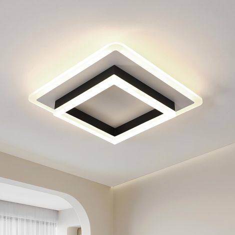 Plafonnier LED Carré 30W - Acrylique et Métal - Lumière Neutre 4500K - Pour Salon Chambre Couloir - Noir 30x30cm (1/5)
