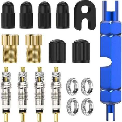 18-teiliges Presta-Ventilset mit Ventileinsatzentferner, Fahrradventiladapter, Presta-Ventiladapter für die Fahrradreifenreparatur (1/5)