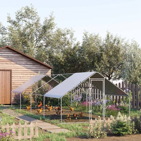 Enclos poulailler chenil volière extérieur 24 m² - Parc grillagé dimensions 3L x 8l x 2H m - Espace Couvert - Acier galvanisé