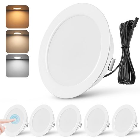 Spot LED Encastrable Dimmable 3W Spot LED 12V Extra Plat Spots de Plafond Blanc Chaud 3000K Blanc Neutre 4000K Blanc Froid 6000K Réglage Tactile Spot Encastrable avec câble de 2m, Lot de 6, Chrome (1/5)