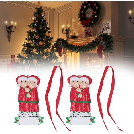 Set aus 2 handgeschnitzten und handbemalten Weihnachtsbaum-Anhängern aus Kunstharz, Hängedekorationen für Zuhause, 22 W252 (1/5)