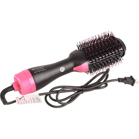 Peigne Électrique Ionique Rose et Noir, Technologie Céramique Tourmaline 1200W, 2 en 1, Prise US 110V 50Hz