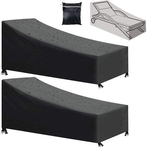 Housse de chaise longue de jardin 2 pièces, imperméable, coupe-vent, résistante aux UV, tissu Oxford 210D, noir (210x75x80/40 cm) (1/5)