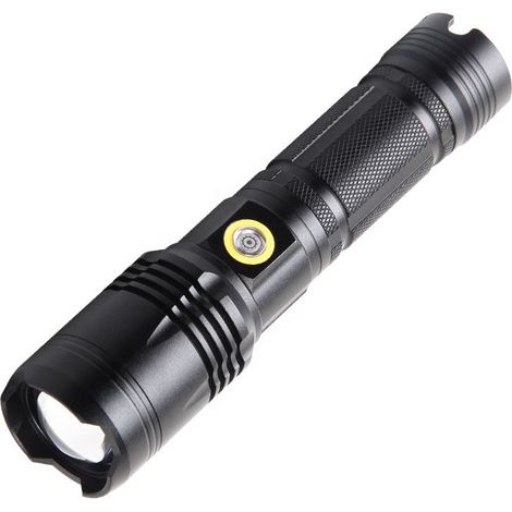 Lampe de poche tactique XHP70 rechargeable par USB, lampes de poche LED super lumineuses de avecde gradation en continu Torche étanche zoomable pour le camping et la randonnée(pile non incluse)