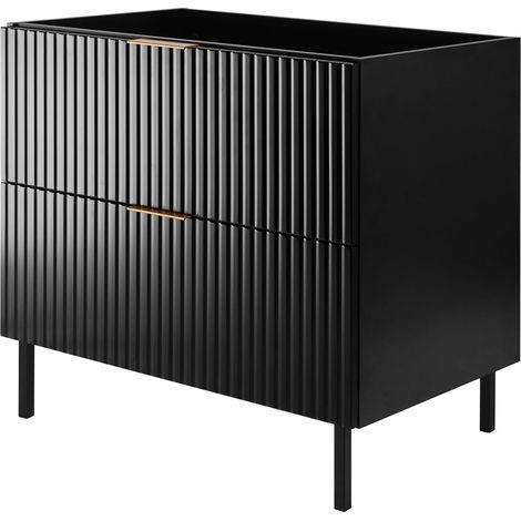 Mobile lavabo, Nero + maniglia dorata, 80 x 77 x 46 cm, senza piano di lavoro, piedi neri (1/5)