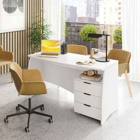 Escritorio Azziz, 3 Cajones, un Estante, Acabado Estructura Mate, 136x67x72h cm Blanco Mate (1/5)