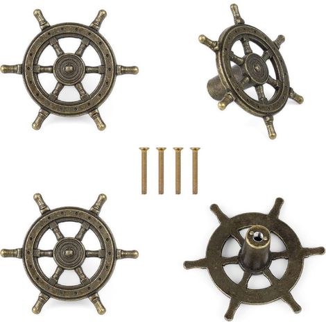 BRAVIX Bouton de Meuble, 4 pièces Boutons de Meubles Vintage, Bouton de Tiroir (Forme de Gouvernail)53.4mm