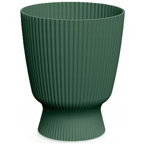 Vaso da fiori rotondo in plastica con coperchio scanalato, verde, 22 cm, Milly