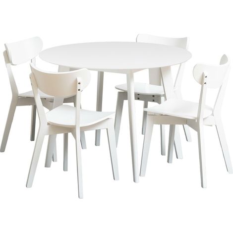 Conjunto de mesas y sillas para comedor Norsica 992, Blanco, 76x0x0cm, Diámetro: 105, Número de asientos: 4, Estilo: Contemporary