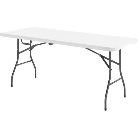 Klappbarer Campingtisch aus HDPE, 180 x 74 cm, weiß, mit Griff und rutschfesten Füßen