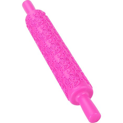 Kunststoff-Nudelholz für Fondant mit geprägtem Muster zum Dekorieren von Keksen, Kuchen und Gebäck, rosa (1/5)