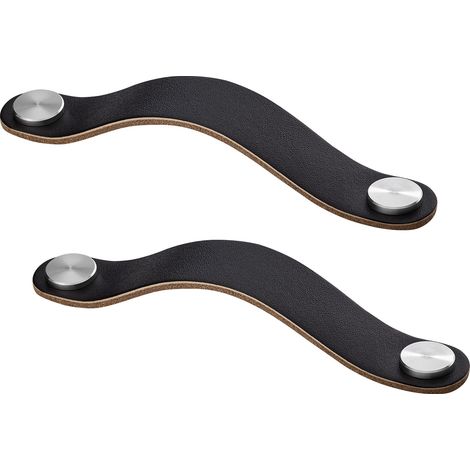 SOTECH 2er Set Möbelgriffe OSTERNAS echt Rindsleder & Edelstahl Ledergriff BA 128 mm schwarz (1/5)