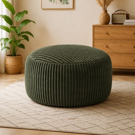 Sofá pera redondo de terciopelo acanalado con relleno de espuma viscoelástica, para salón dormitorio oficina - verde (1/5)