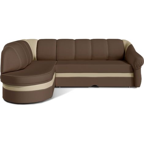 Canapé d'angle gauche convertible BENANA 250 cm marron et crème avec coffre