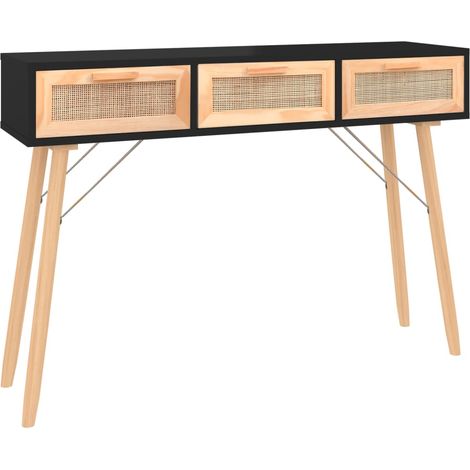 Tavolo Consolle Nero 105x30x75cm Massello Pino Rattan Naturale vidaXL (1/5)