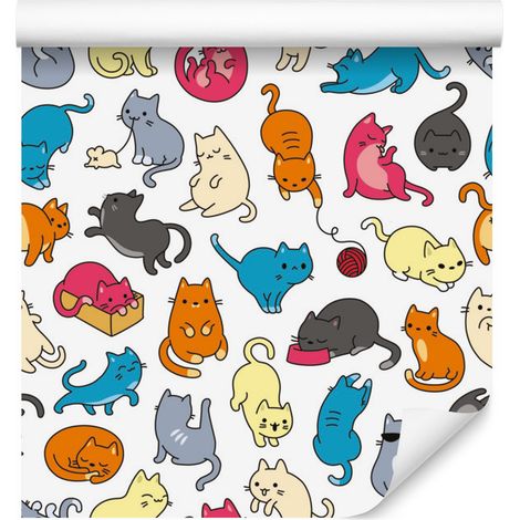Papier peint chatons colorés style dessin animé pour salon et chambre 50x1000 (1/5)