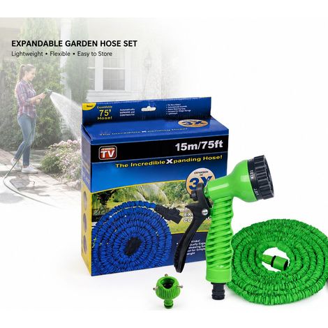 Pistola per irrigazione Toivize - Ugello in plastica regolabile - Tubo estensibile da 15 m per lavaggio auto e giardino (1/4)