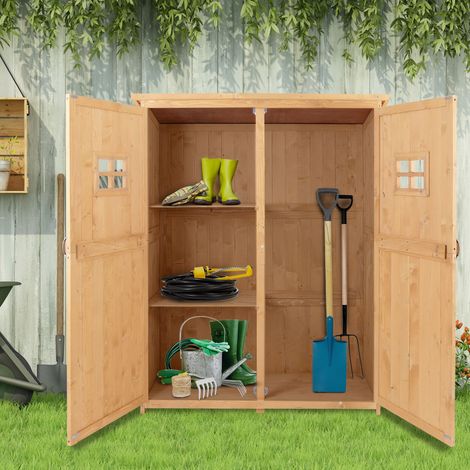 Abri de jardin en bois, coffre à outils extérieur avec fenêtres et double porte, bois naturel (1/5)