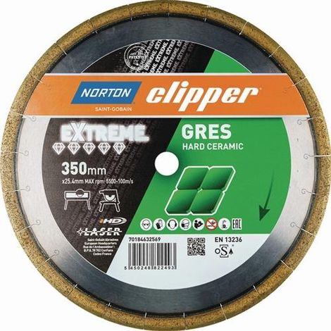 Disque à tronçonner diamanté Extreme Gres D350mm perçage25,4mm pour scies sur table/fraises à carreler