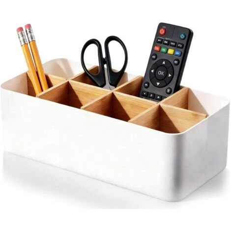 Organizzatore da scrivania, 8 scomparti, portapenne, bianco, scatola portaoggetti multifunzionale per ufficio, cosmetici, post-it, telecomandi (1/5)