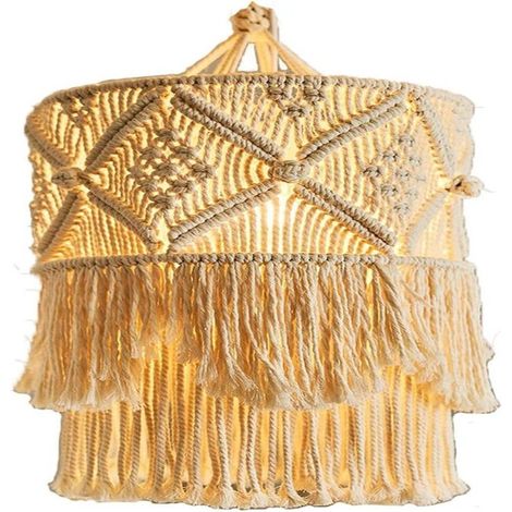 Lampshade - Macrame Lampshade - Handmade Cotton With Fringes - For Bedroom Living Room Office - Bohemian Style Decor - 1 Piece (1/5)