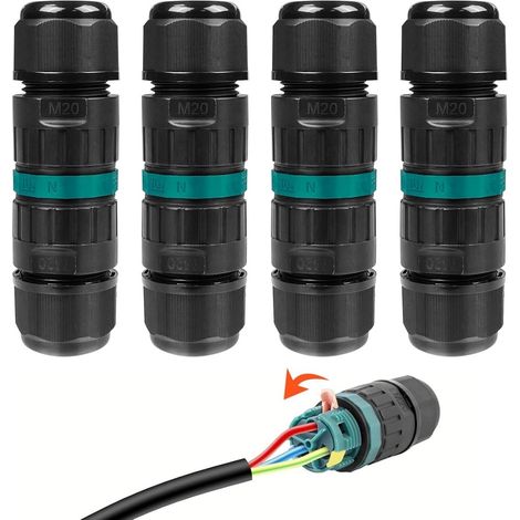 Dreipoliger wasserdichter Stecker, IP68-wasserdichter elektrischer Anschluss, 4er-Pack, elektrische Anschlussdose