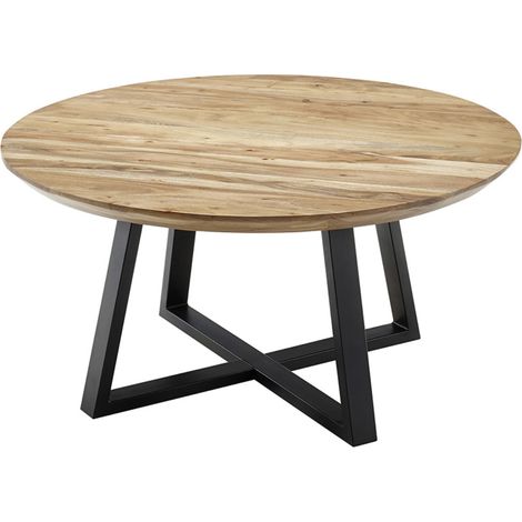 Table basse ronde en bois d'acacia massif- diamètre 90 x Hauteur 45 cm -PEGANE- (1/5)