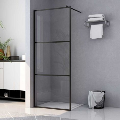 Paroi de douche pour douche à l'italienne, verre trempé de sécurité, transparent, noir, 90 x 195 cm