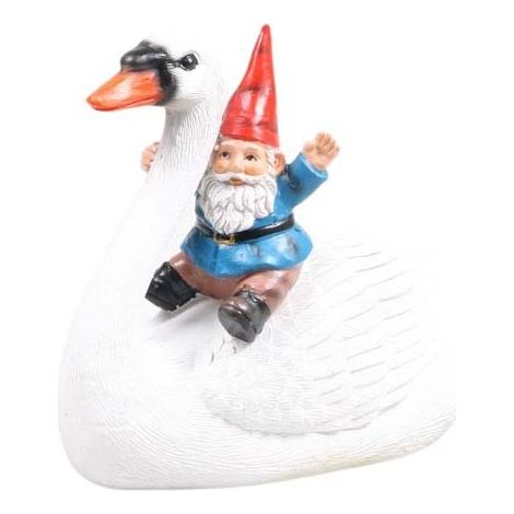 Nain de jardin en résine balade sur l'eau Cygne assis (1/4)
