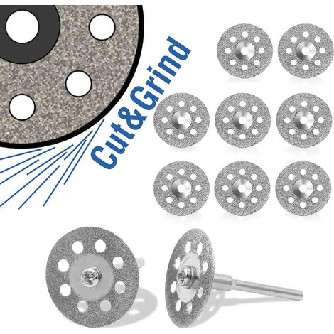 10 discos de corte de diamante recubiertos para herramientas rotativas con mandril de 22 mm para Dremel
