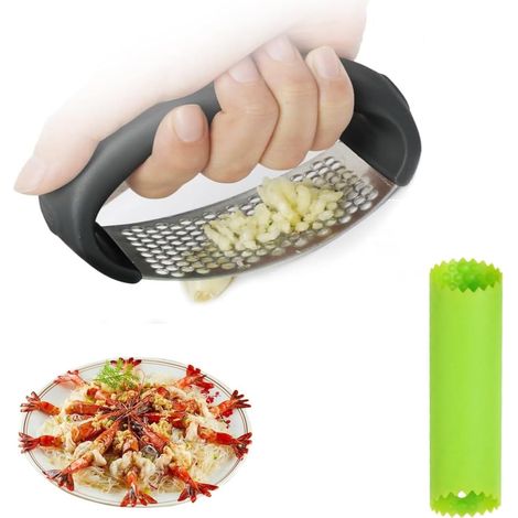 Presse Ail à Bascule Inox Manuelle En Decoupe Ecrase Concasseur 2 Pièces Acier inoxydable Acier Noir