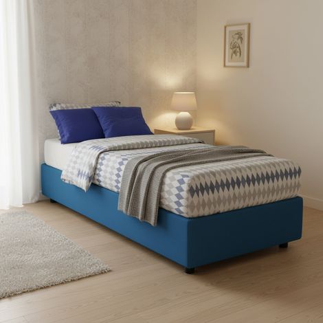 Talamo Italia Cama individual Asia, Cama contenedor con revestimiento de tela, 100% Made in Italy, Apertura frontal, adecuado para colchón Cm 80x190, Azul, con embalaje reforzado (1/3)