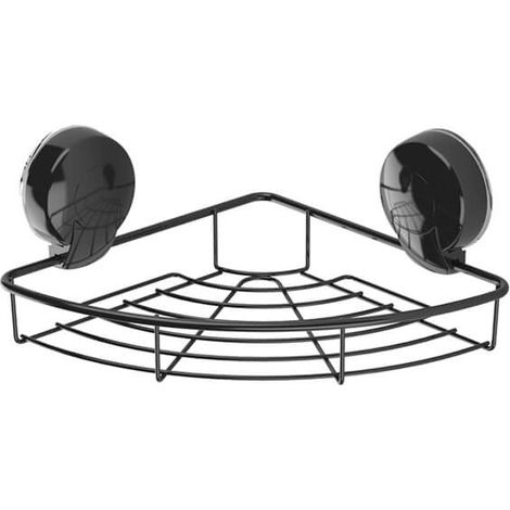 Showerdrape Suctionloc Black Steel Suction Wall Mounted Corner Basket (1/4)