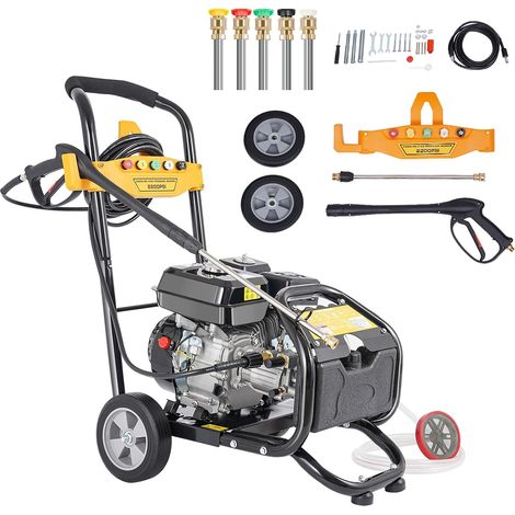 Nettoyeur Haute Pression Thermique, Nettoyeur Haute Pression 2200 psi, 7,5 CV Laveuse Haute Pression à Essence Équipé de 5 Buses, Tuyau 8m, Nettoyeur Vapeur Portable pour Terrasse, Voiture (1/5)