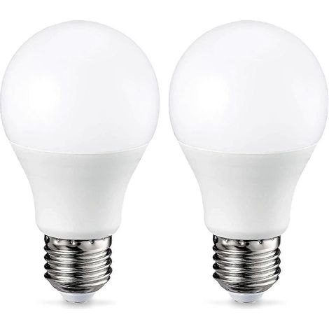 2 bombillas LED E27 de rosca, 9W (equivalente a 60W), luz blanca cálida, regulables.