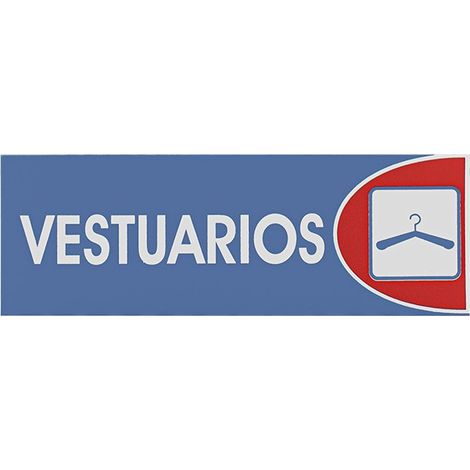Señal Adhesiva 6x18 cm Vestuarios en Plástico, Colores Azul, Rojo y Blanco, Fácil Instalación