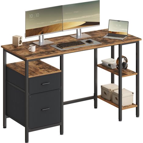 VASAGLE Scrivania per Computer, Tavolo da Ufficio, Scrivania con 3 Ripiani, 2 Cassetti, 127 x 50 x 76 cm, per Ufficio, Soggiorno, Stile Industriale, Marrone Vintage e Nero Opaco LWD103KD01 (1/5)