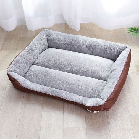 Matelas rectangulaire pour chien et chat, lavable, fausse fourrure douce et chaude, fond antidérapant, (Marron - S 60x45x14 cm) (1/5)