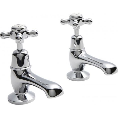 Old London Topaz White Crosshead Chrome Basin Taps with Dome Collar - BC301DX (1/4)