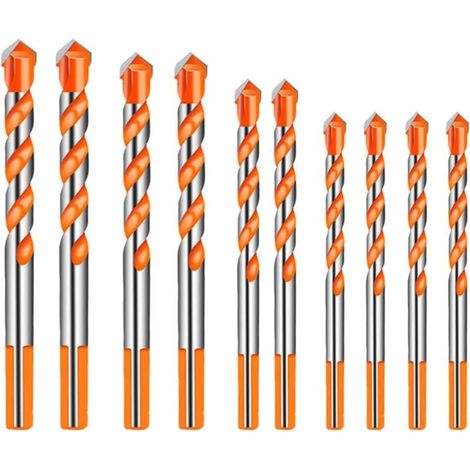 10 pièces Foret Carrelage Verre Foret Multi-matériaux Triangle Porcelaine Forage Métalliques pour carrelage béton brique verre plastique Marbre Miroir Bois Diamant 6mm 8mm 10mm 12mm Orange (1/3)